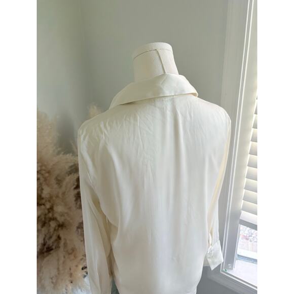 Joie Silky Satin Button Up Blouse Womens XS Ivory White Professional Shirt - Picture 7 of 8